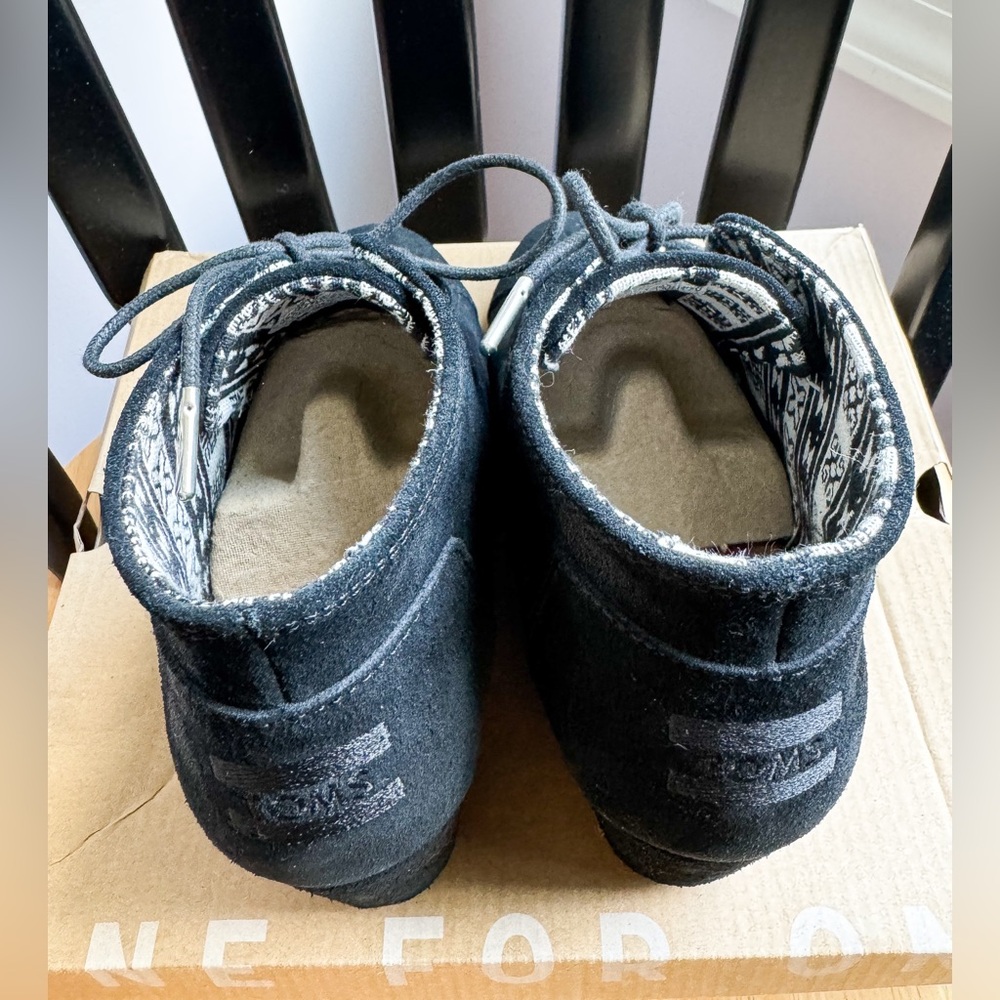 Toms Black Suede Lace-Up Wedge Boots - Picture 4 of 5